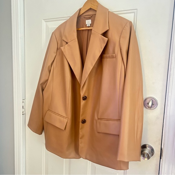 A New Day Faux Leather Tan Blazer Button Jacket - Picture 4 of 12